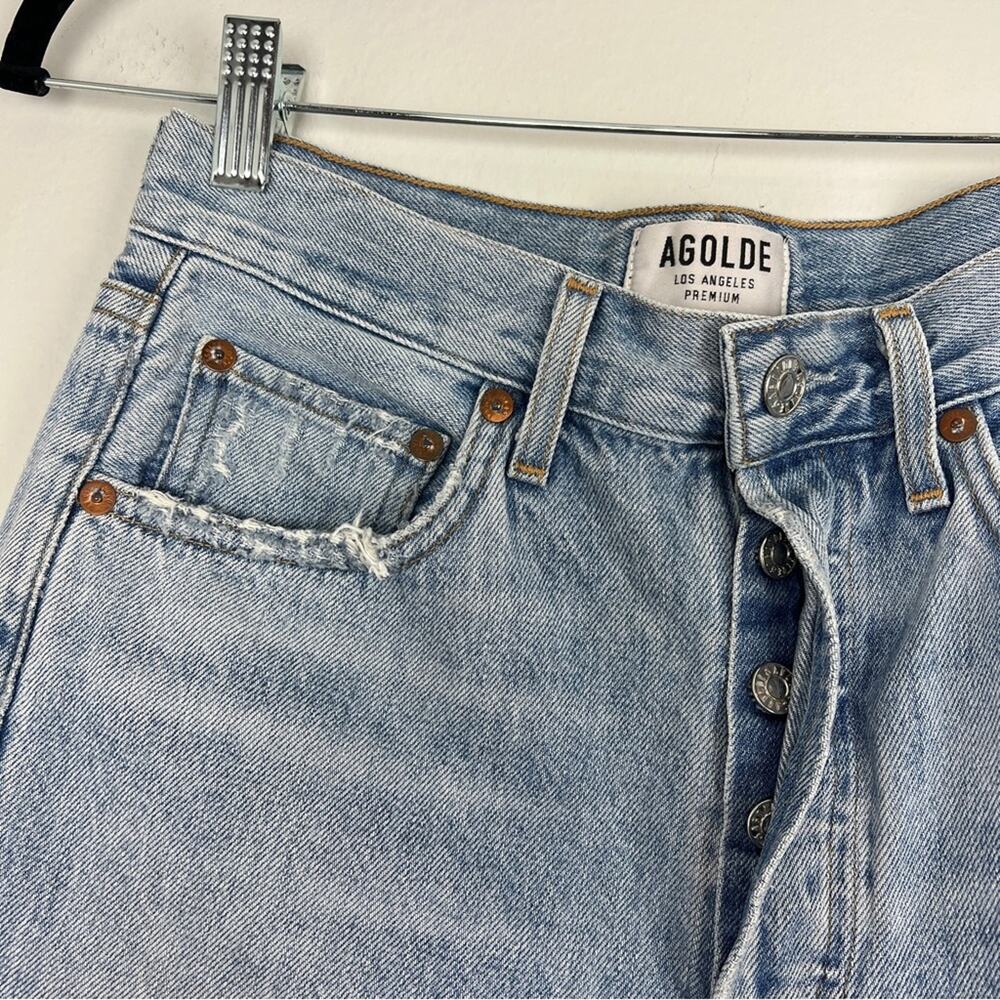 AGOLDE | Women’s Jeans Riley High Rise Straight Crop in Blitz Blue Distressed 26 - Picture 7 of 10